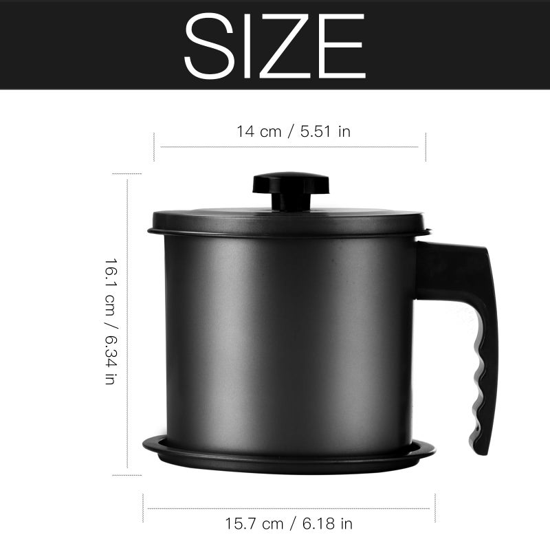 Cambom Bacon Grease Container with Fine Mesh Strainer, 1.3 L almost 6 Full Cups Iron Cooking Oil Can with Removable a Coaster Tray for Kitchen Fat Storage Black - Image 5